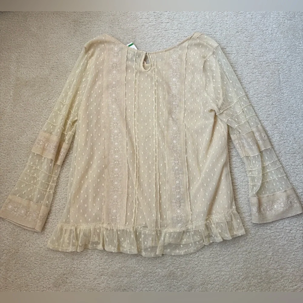 American Rag Y2K vintage beige mesh lace gauzy long sleeve top, sz L (juniors) - Picture 5 of 5